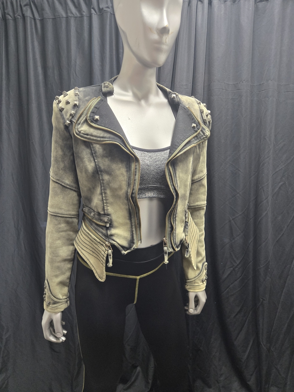 Women's Distressed Olive Green Moto Jacket